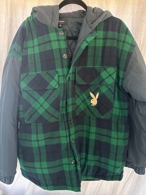 Skater Playboy men’s Green Plaid Hooded Jacket
